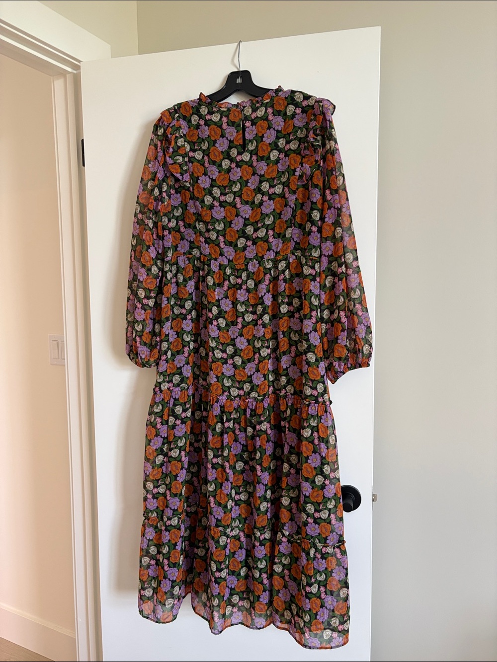 Mango Floral Maxi Dress in Black with Orange, Purple & Green Flowers - Picture 2 of 2